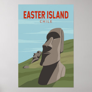 Poster Ilha de Páscoa Chile Arte de Viagem Retro Vintage