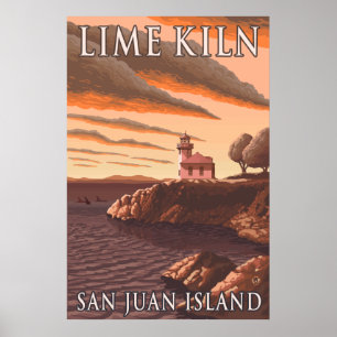 Póster Ilha de San Juan, WA - farol da estufa de limão