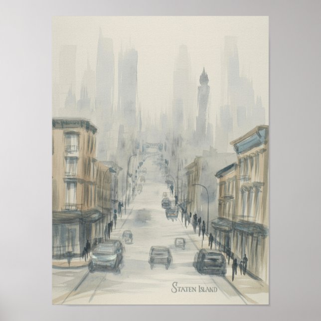 Poster Ilha de Staten Rua Nebulosa Aquarela (Frente)