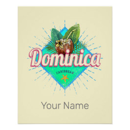 Póster Ilha de Vintage, Retro Vacinação Dominica Caribe