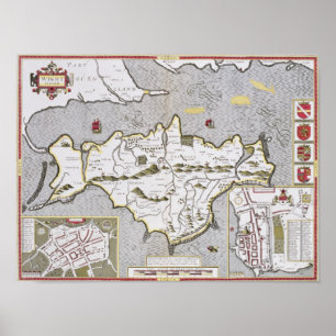 Póster Ilha do Wight, gravada por Jodocus Hondius