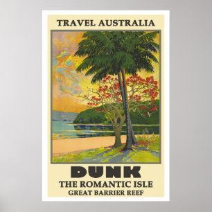 Poster Ilha Dunk, Viagens vintage da Austrália