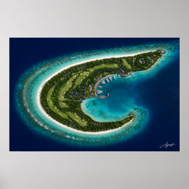 Poster Ilha em Forma de Bumerangue com Vista de Satélite 