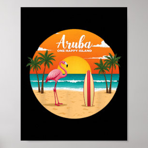 Poster Ilha Feliz do Flamingo de Surfe Tropical da Aru B