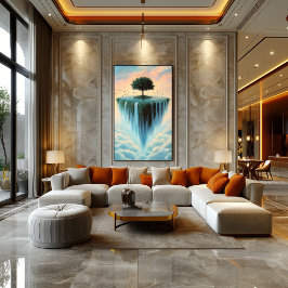 Poster Ilha Flutuante com Árvore e Quedas de Água - Surre