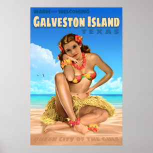 Poster Ilha Galveston Texas Cartaz de Viagem Águia Marinh