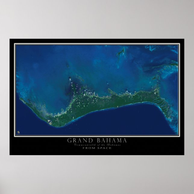 Poster Ilha Grand Bahama do Mapa do Satélite Espacial (Frente)