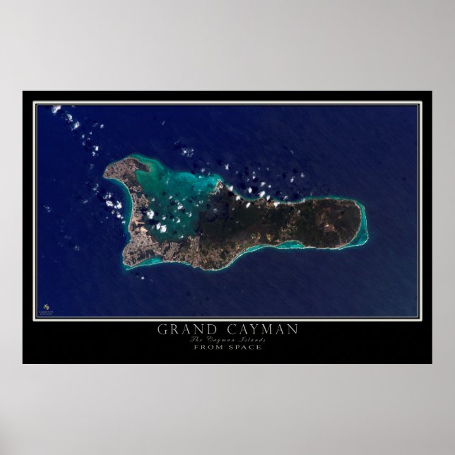 Póster Ilha Grand Cayman Do Mapa Do Satélite Espacial (Frente)