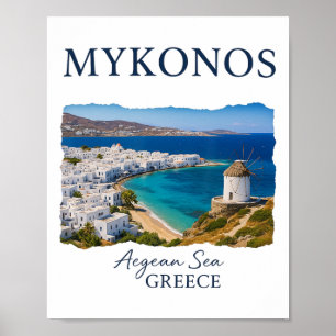 Poster Ilha Grega Mykonos Férias Viagens Vida Costeira