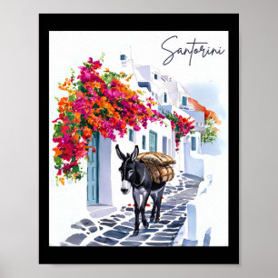 Poster Ilha Grega Santorini Donkey Em Grego Tradicional