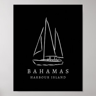 Poster Ilha Harbour Hamas Viagem de Iatismo Lembrança Bar