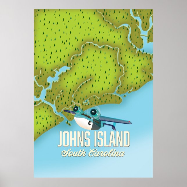 Poster Ilha Johns, Carolina do Sul mapa EUA. (Frente)