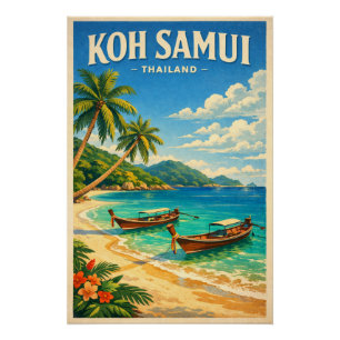 Póster Ilha Koh Samui, Tailândia retrô