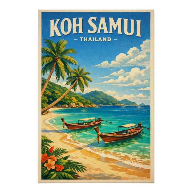 Póster Ilha Koh Samui, Tailândia retrô (Frente)