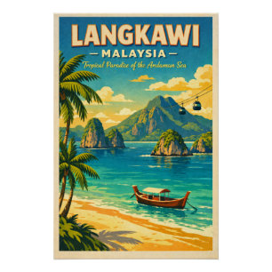 Póster Ilha Langkawi, Malásia, em um vibrante estilo retr