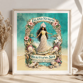 Poster Ilha Ninfa Arte Fantasia Oceânica Espiritual Tropi