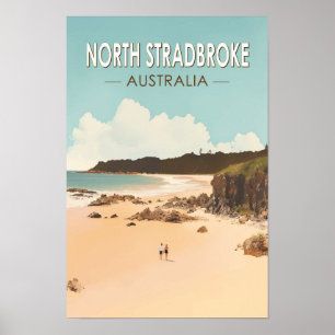 Poster Ilha North Stradbroke Austrália Viagem Arte Retro