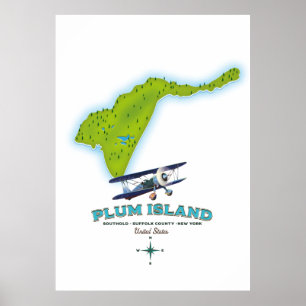 Poster Ilha Plum, condado de Southold Suffolk, mapa de No