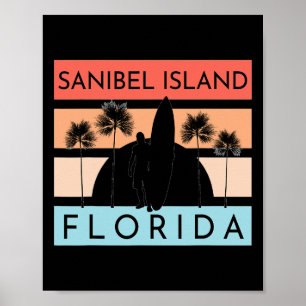 Poster Ilha Sanibel Flórida Praia Surfe Férias de Verão