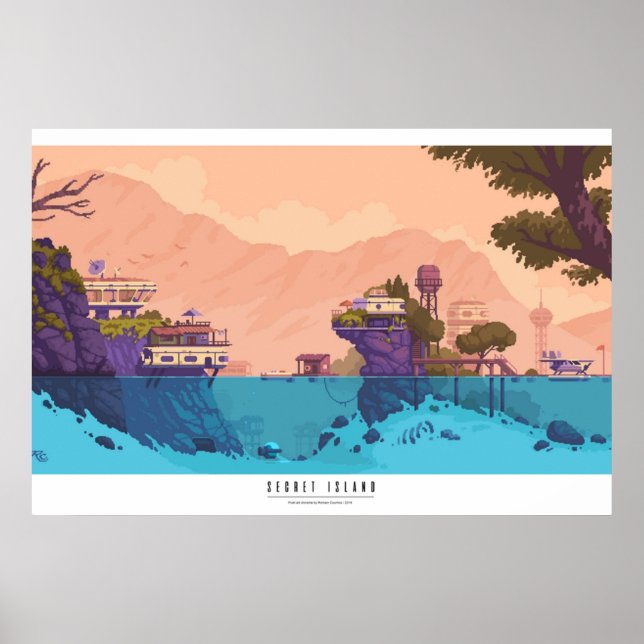 Poster Ilha Secreta Pixel art diorama (Frente)