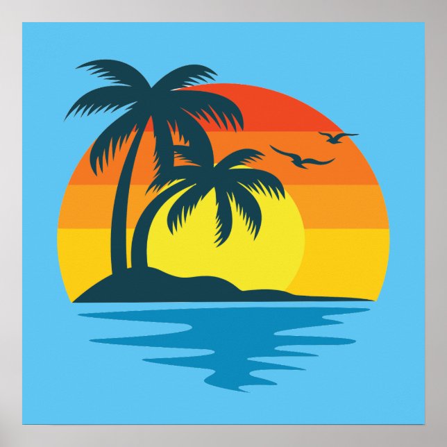 Poster Ilha Sunset Tropical Beach Palm Oceano (Frente)