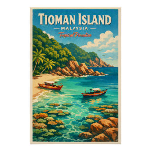 Póster Ilha Tioman, Malásia, em um vibrante estilo tropic