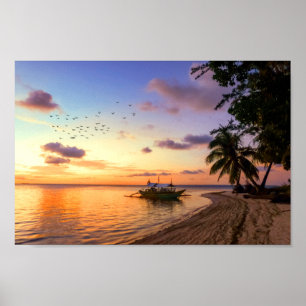Poster Ilha Tropical Beach Tahiti Sunset