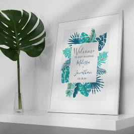 Poster Ilha Tropical Blue Green Bem-vindo ao nosso casame