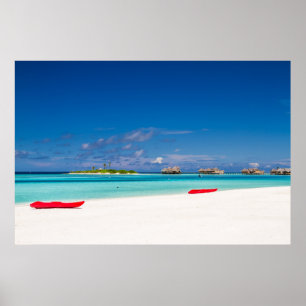 Póster Ilha tropical com o Sandy Beach com palmeiras