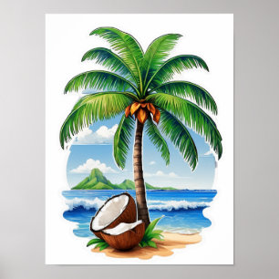 Poster Ilha Tropical de Árvore de Coco