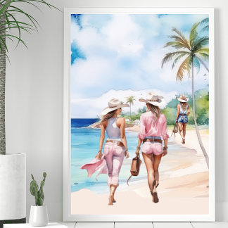 Poster Ilha Tropical de Cowgirl Costeira Rosa