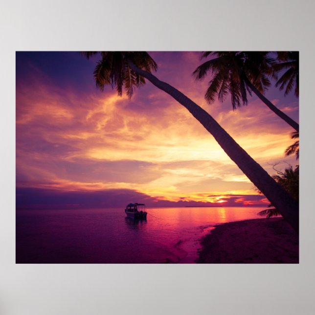 Poster Ilha tropical no pôr do sol com um pôster 2 de bar (Frente)