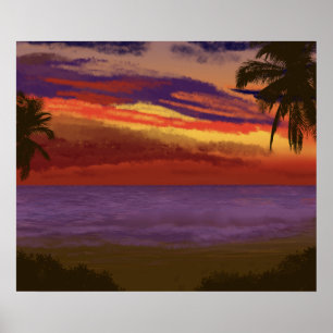 Poster Ilha Tropical Sunset Digital Art