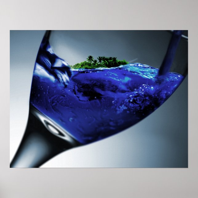 Póster Ilha Tropical Surreal num Vidro de Vinho (Frente)
