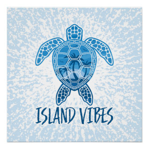 Póster Ilha Vibes Design de Tartaruga Tropical Sunset Sea