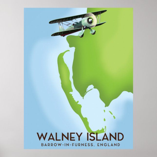 Poster Ilha Walney, Burrow-In-Furness, mapa da Inglaterra (Frente)