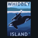 Póster Ilha Whidbey, Washington Orca e Calf<br><div class="desc">Whidbey Island,  Washington - Orca e Calf - LP Original Poster - foi criada em 2008. Esta imagem mostra cenas de Whidbey Island,  WA.</div>