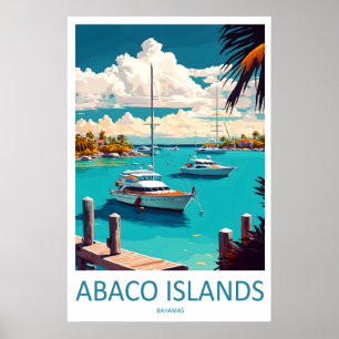 Poster Ilhas Abaco Cartaz de Viagem Antigo Esqui Nacional