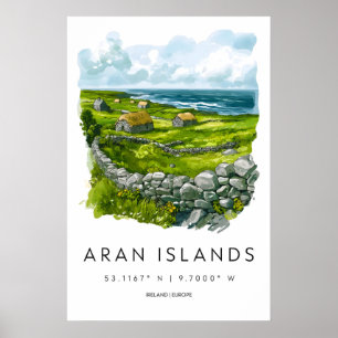 Poster Ilhas Aran Aquarela Parque Nacional de Viagem