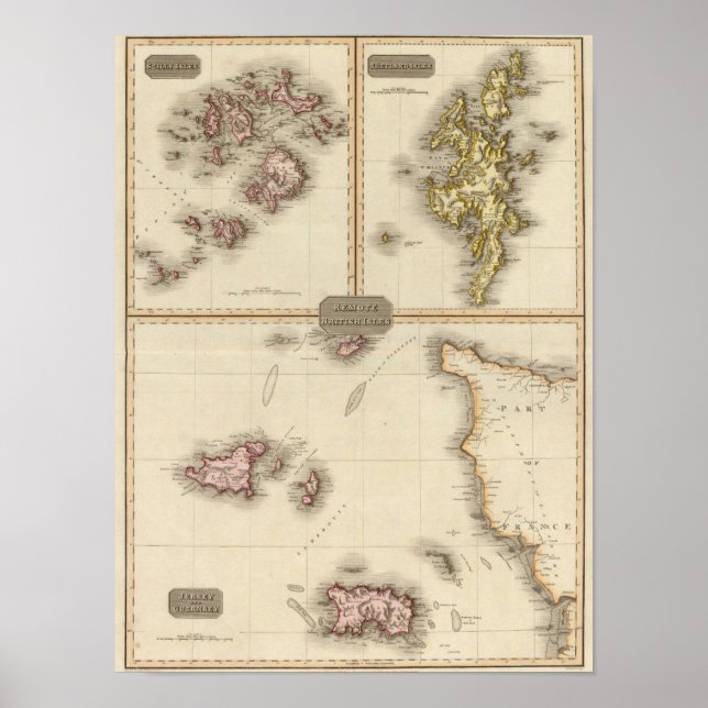 Póster Ilhas Britânicas Remotas Jersey e Guernsey (Frente)
