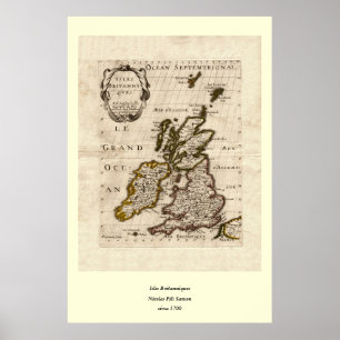 Poster Ilhas Britanniques - mapa 1700 de Nicolas Fils