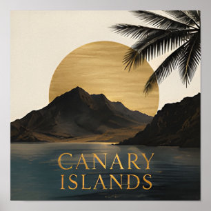 Poster Ilhas Canárias Montanhas do Pôr do Sol Dourado