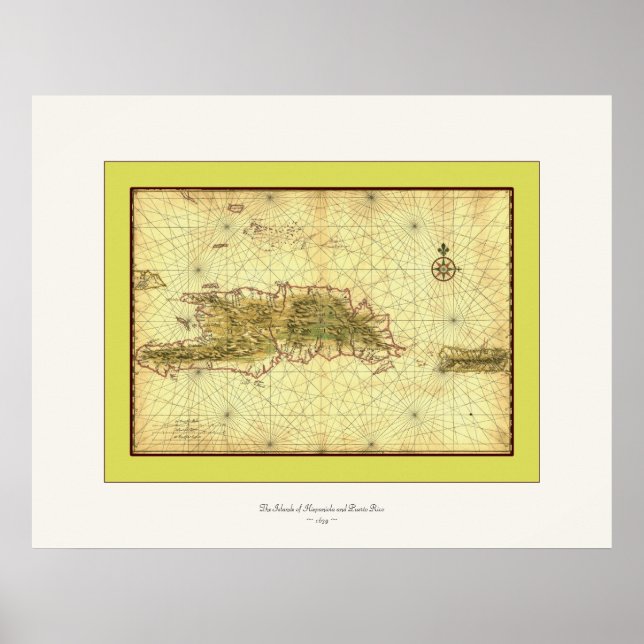 Póster Ilhas de Hispaniola e Porto Rico ~ 1639 (Frente)