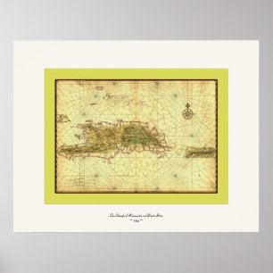 Póster Ilhas do ~ 1639 de Hispaniola e de Puerto Rico