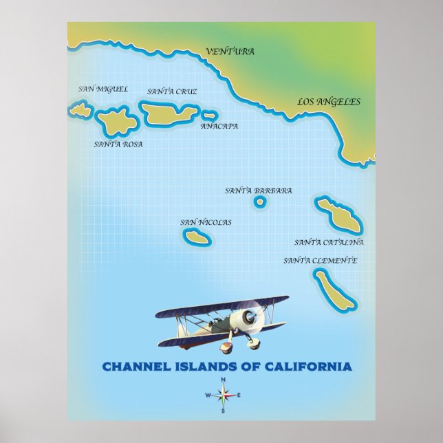 Poster Ilhas do Canal da Califórnia mapa (Frente)