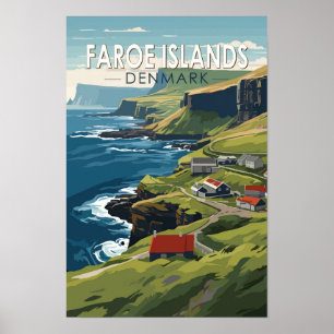 Poster Ilhas Faroé Dinamarca Viagem Art Vintage