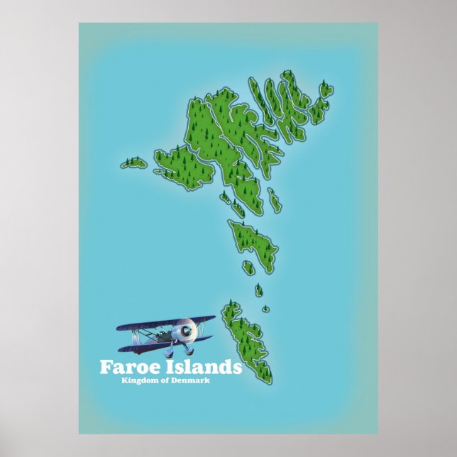 Poster Ilhas Faroé Reino da Dinamarca mapa (Frente)