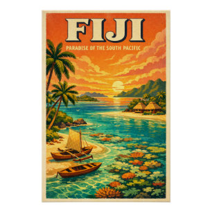 Póster Ilhas Fiji em uma clássica viagem retrô