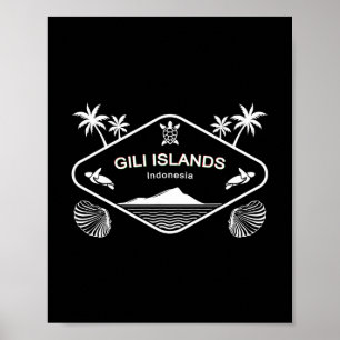 Poster Ilhas Gili Indonésia Tartaruga Marinha Palmas Féri