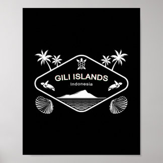Poster Ilhas Gili Indonésia Tartaruga Marinha Palmas Féri
